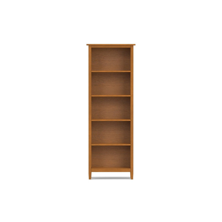 Warm Shaker 5 Shelf Bookcase Solid Wood Adjustable Shelves Light Golden Brown Image 3