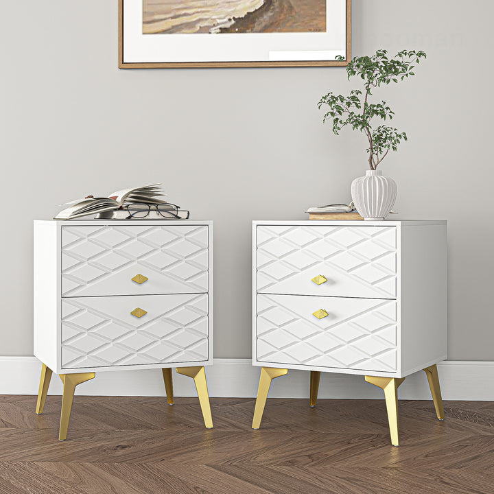 Hommoo 2Pcs Nightstand, 2 Drawer Dresser for Bedroom, Small Side Table, Bedside Furniture, Night Stand, End Table with Image 2