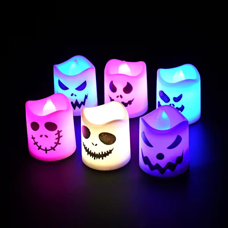 6 PCS Halloween Party Horror Decorations Pumpkin Candle Lights Multi-color Lights Haunted House Horror Props Home Bar Image 1