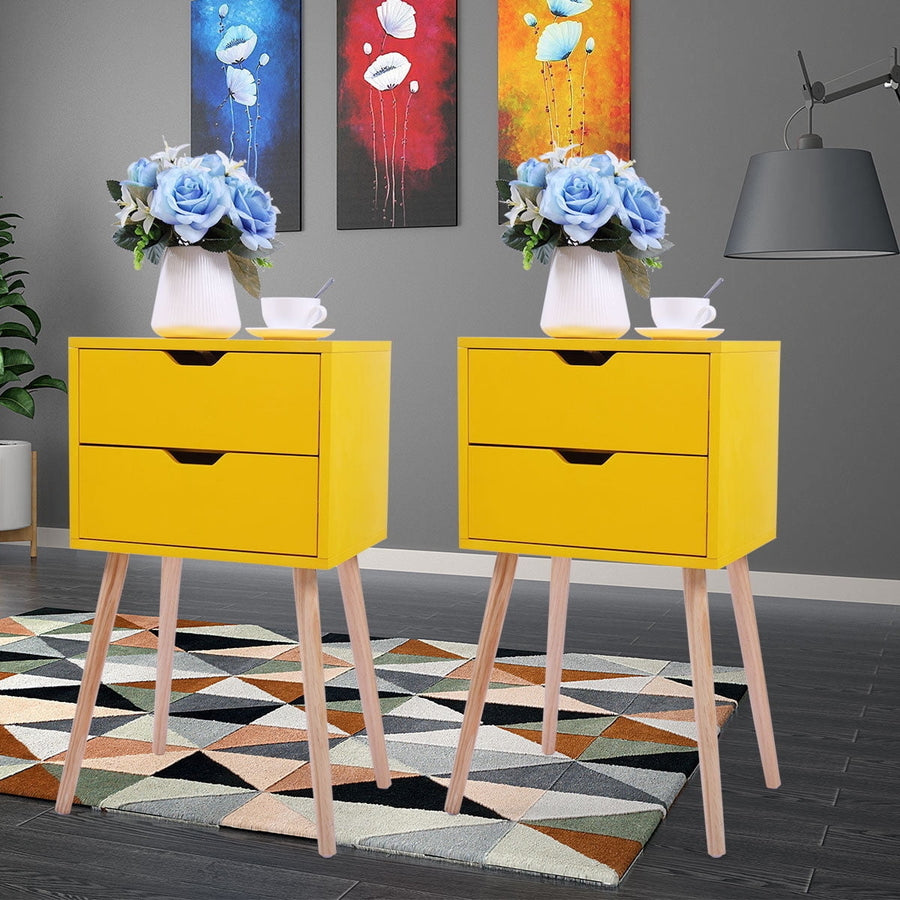 Hommoo Night Stand Set of 2, Bedside Table, Side Table with 2 Drawers, Nightstand Organizer for Bedroom, Yellow Image 1