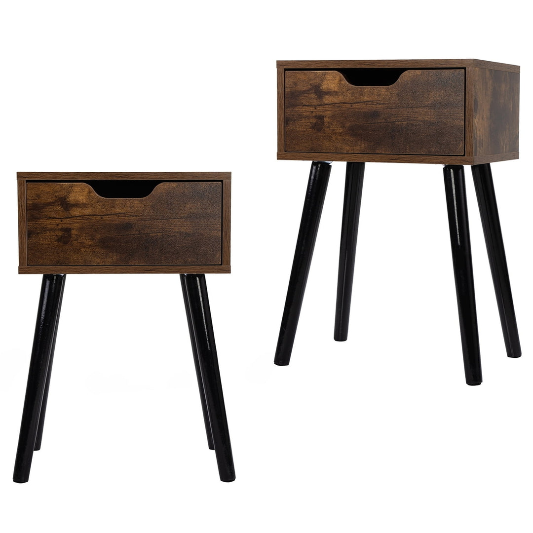 Hommoo Set of 2 Mid Century Wood Side Table, End Table with 1 Storage Drawer, Nightstand for Bedroom Living Room Image 1