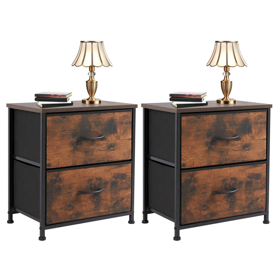 Hommoo Sleek End Table with 3 Drawers for Bedroom, Compact Nightstand with Storage, Mini Dresser, Brown Image 3