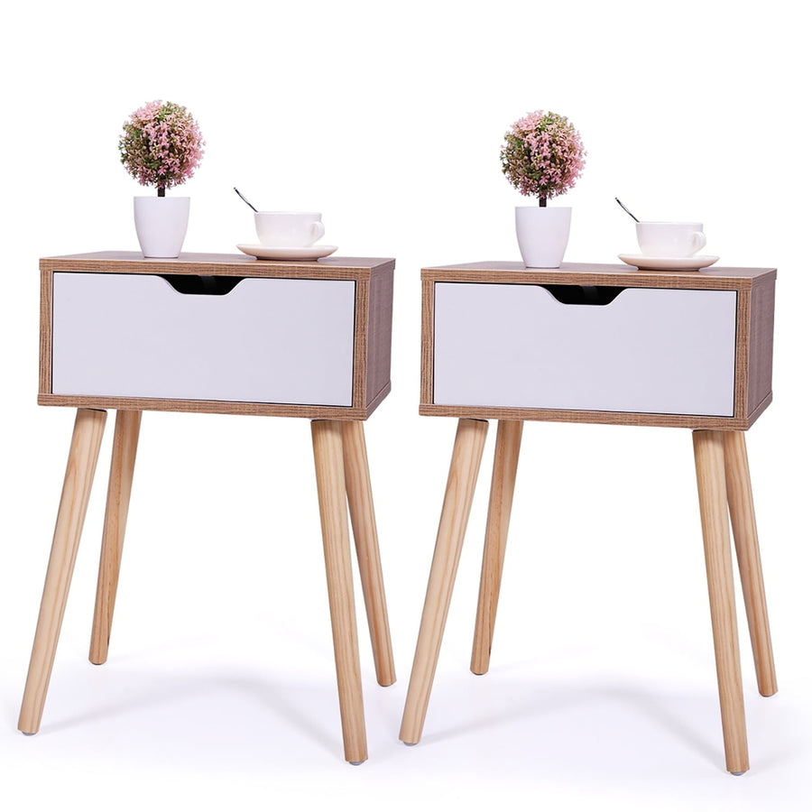 Hommoo Set of 2 Nightstand, Modern End Table with Drawer, Wooden Side Table for Living Roo, Natural, Night Stand Image 1