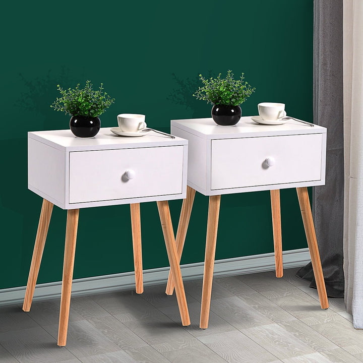 Hommoo Set of 2 Wood Nightstand with Storage Drawer and Solid Wood Leg, Modern End Table for Living Room Bedroom Home Image 1