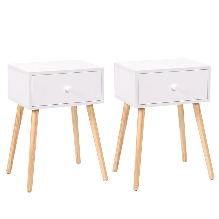 Hommoo Set of 2 Wood Nightstand with Storage Drawer and Solid Wood Leg, Modern End Table for Living Room Bedroom Home Image 7