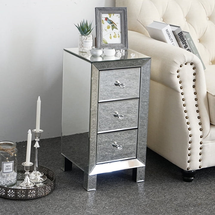 Hommoo Modern Nightstand Table, Mirrored Nightstand Bedside Table with 3 Storage Drawers for Bedroom Living Room - Image 1