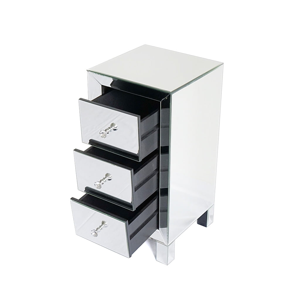 Hommoo Modern Nightstand Table, Mirrored Nightstand Bedside Table with 3 Storage Drawers for Bedroom Living Room - Image 2