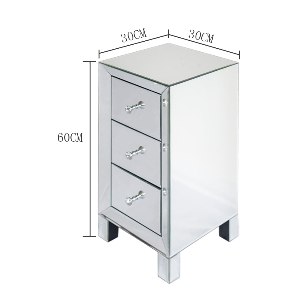 Hommoo Modern Nightstand Table, Mirrored Nightstand Bedside Table with 3 Storage Drawers for Bedroom Living Room - Image 3