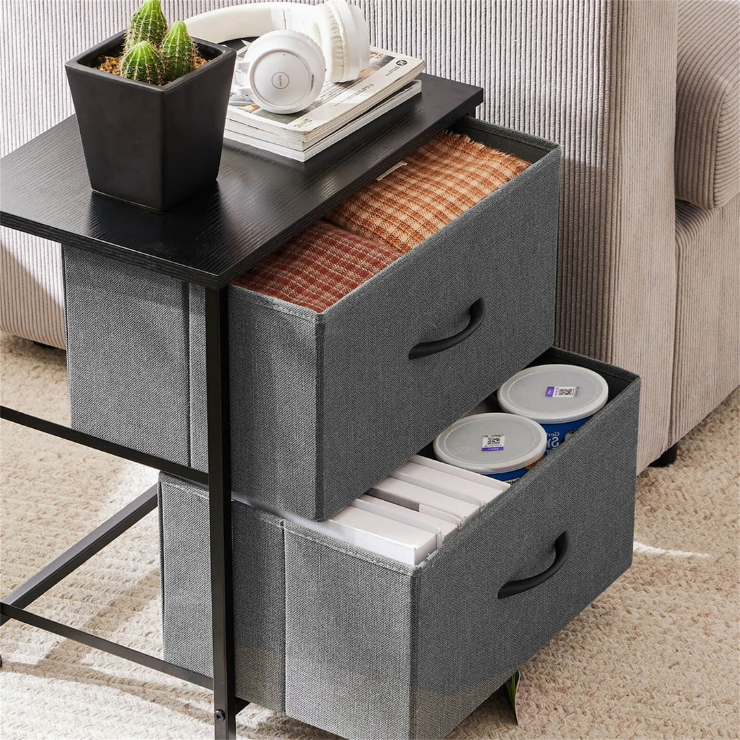 Hommoo Sleek End Table with 2 Drawers for Bedroom, Compact Nightstand with Storage, Mini Dresser, Gray Image 4