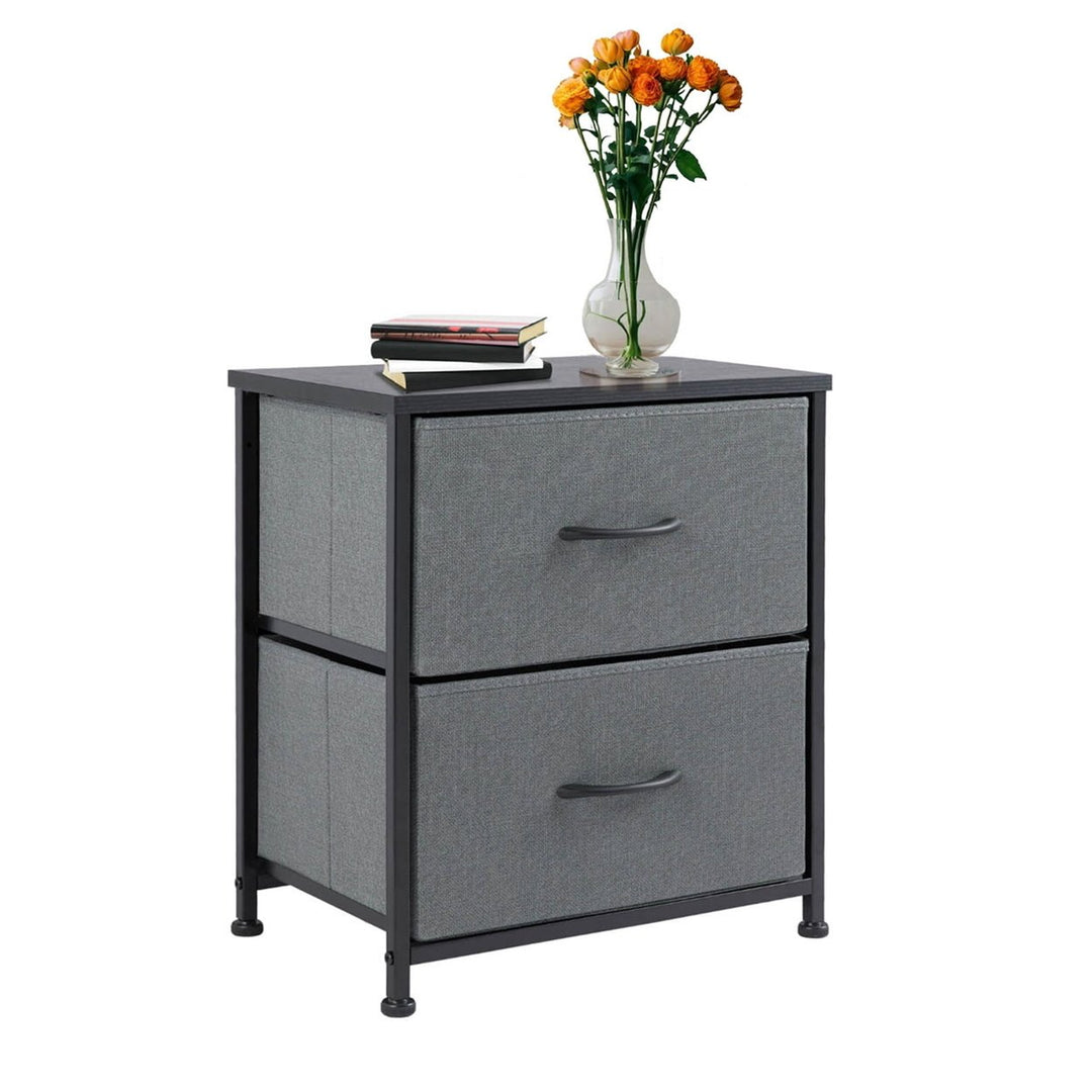 Hommoo Sleek End Table with 2 Drawers for Bedroom, Compact Nightstand with Storage, Mini Dresser, Gray Image 6