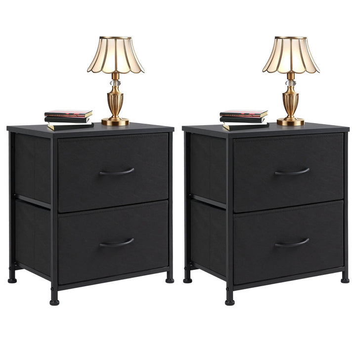 Hommoo Sleek End Table with 2 Drawers for Bedroom, Compact Nightstand with Storage, Black Image 3