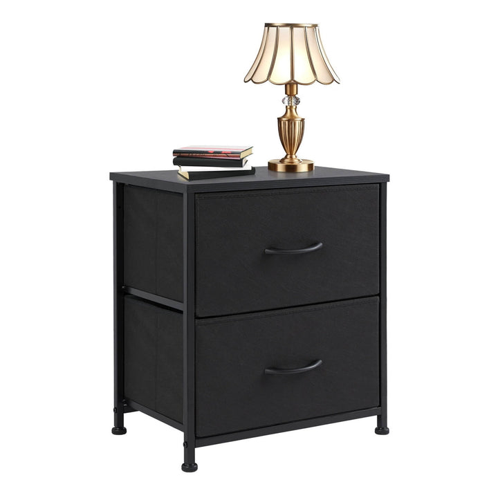 Hommoo Sleek End Table with 2 Drawers for Bedroom, Compact Nightstand with Storage, Black Image 7