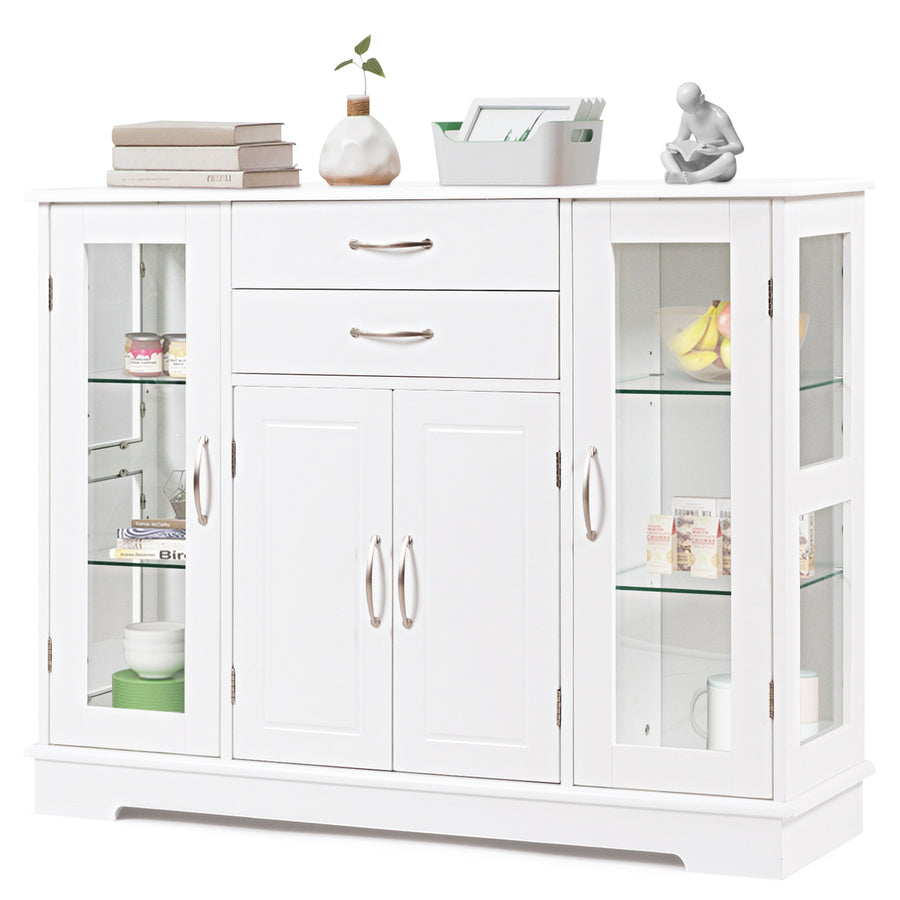 Buffet Storage Cabinet Console Cupboard W/Glass Door Drawers Kitchen Dining Room Image 1