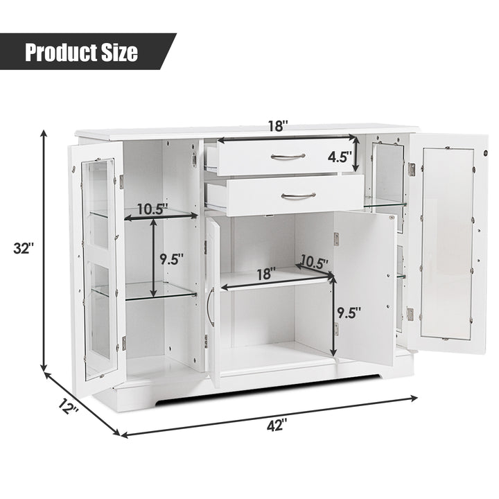 Buffet Storage Cabinet Console Cupboard W/Glass Door Drawers Kitchen Dining Room Image 3