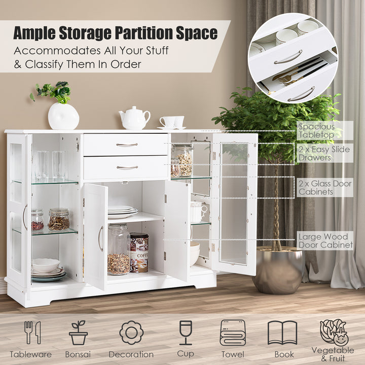 Buffet Storage Cabinet Console Cupboard W/Glass Door Drawers Kitchen Dining Room Image 4