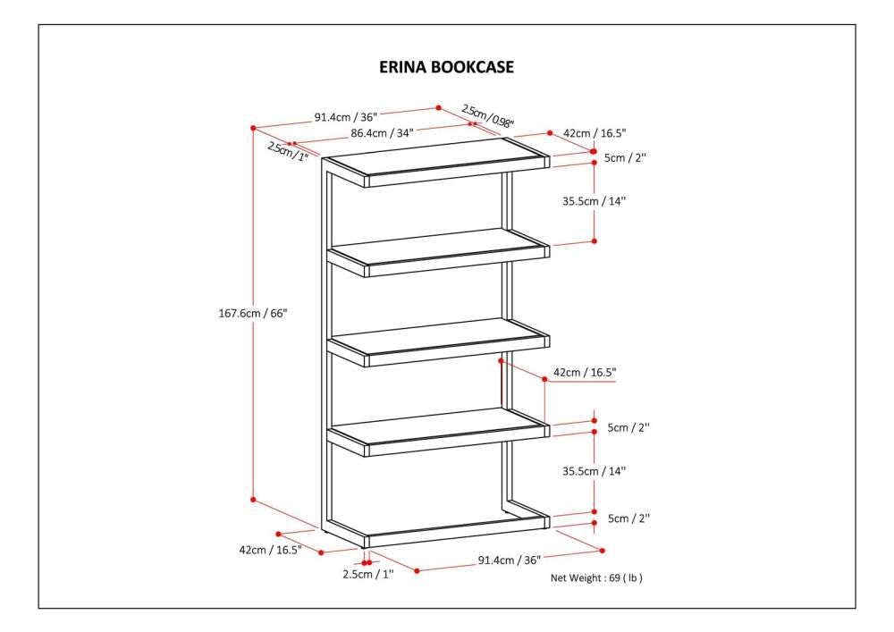 Erina Bookcase Acacia Wood 4 Shelves Black Frame 66 Inch Modern Industrial Image 8