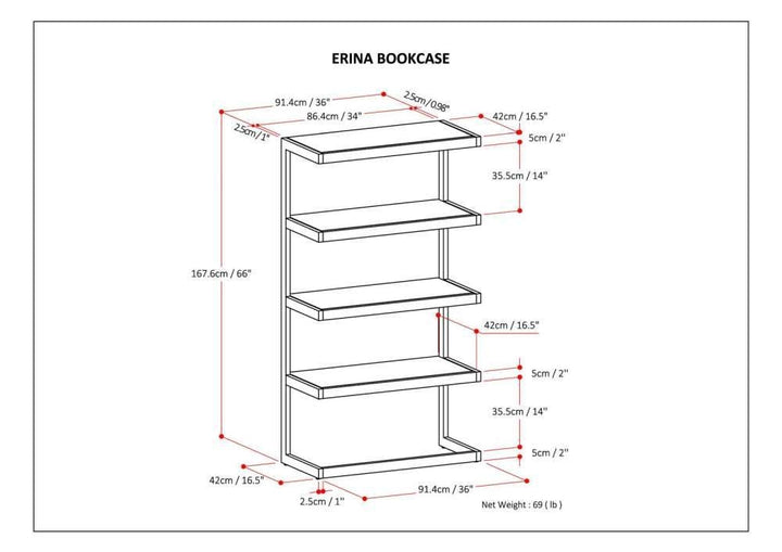 Erina Bookcase Acacia Wood 4 Shelves Black Frame 66 Inch Modern Industrial Image 8