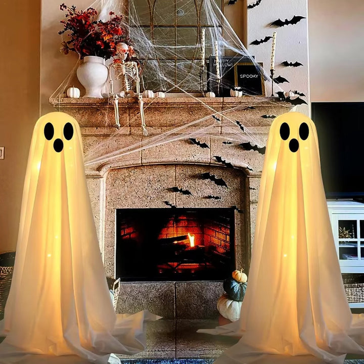 Light-Up Halloween Ghost Decor with LED String Lights - Spooky Glowing Giant Ghost Image 1