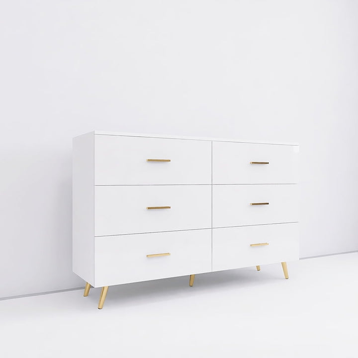 White 6 Chest Drawer Dresser for Bedroom, Large Dresser, Modern Wood Cabinet for Bedroom, Closets Image 3