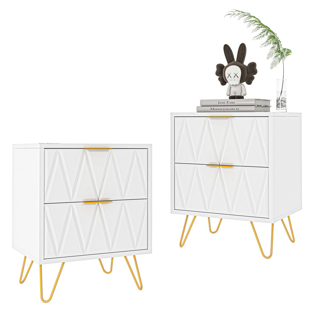 Hommoo Set of 2 Bedside Table Bed Side Table Nightstand for Bedrooms Image 2