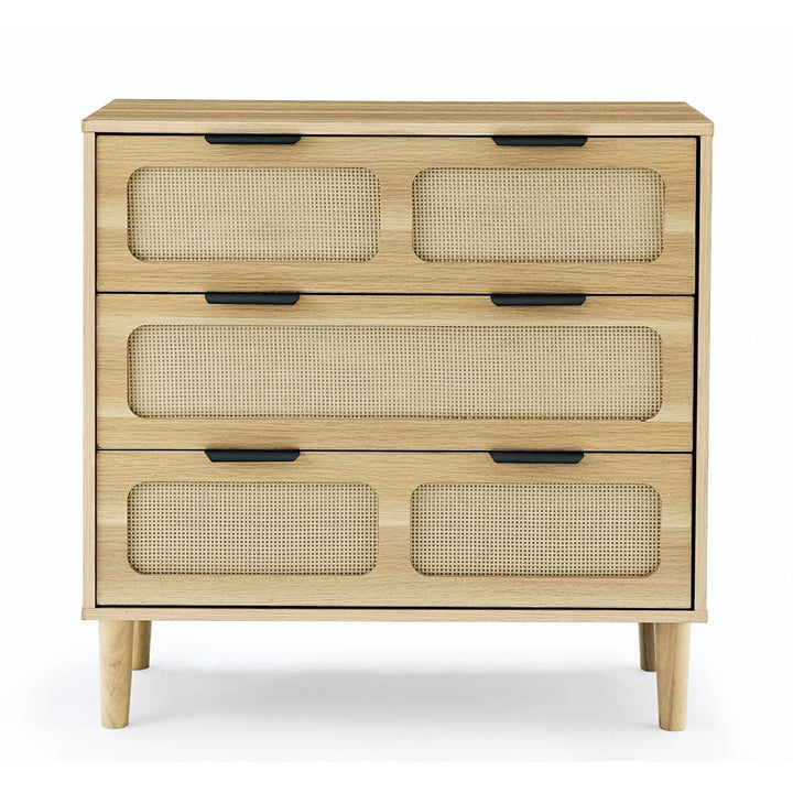 Rattan 3 Drawer Dresser for Bedroom, Natural Wood Storage Wide Dressers Chests of Drawers Large Storage Cabinet for Image 4