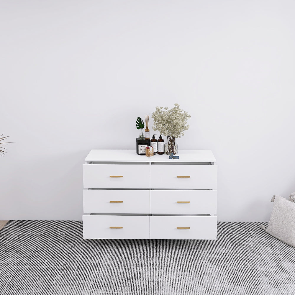 White 6 Chest Drawer Dresser for Bedroom, Large Dresser, Modern Wood Cabinet for Bedroom, Closets Image 6