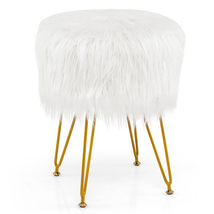 Vanity Chair Makeup Stool Furry Padded Seat Round Ottoman Image 4