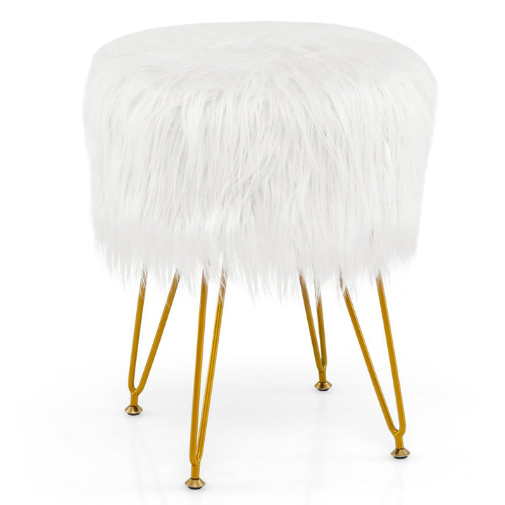 Vanity Chair Makeup Stool Furry Padded Seat Round Ottoman Image 1