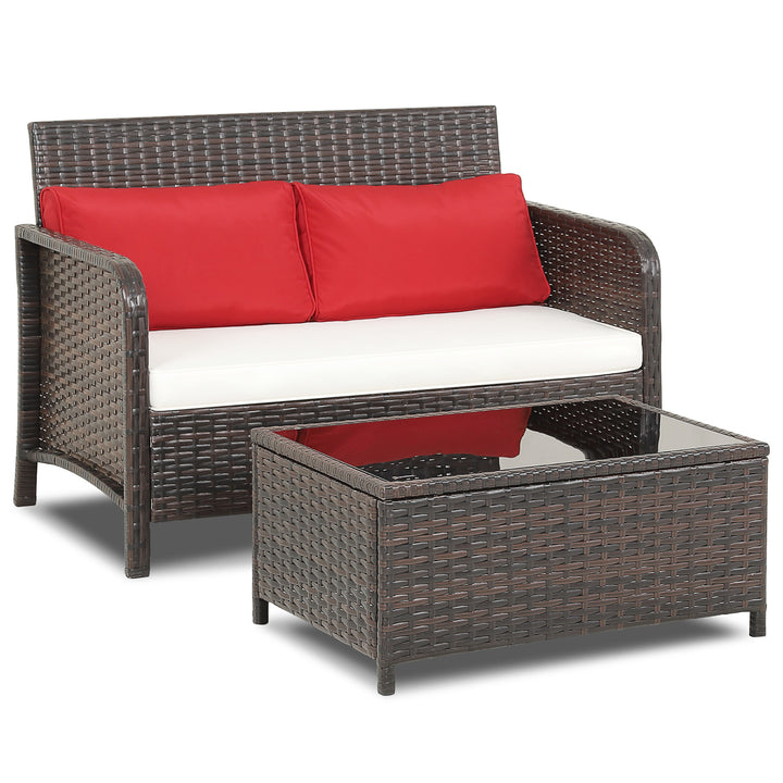 2 Pieces Outdoor Patio Wicker Furniture Set Rattan Loveseat and Coffee Table Image 9