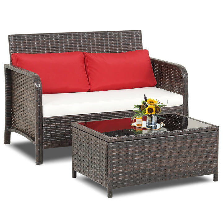 2 Pieces Outdoor Patio Wicker Furniture Set Rattan Loveseat and Coffee Table Image 10