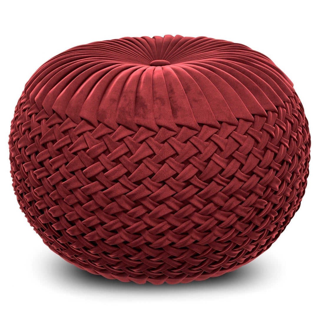 Grafton Round Pouf Velvet Upholstery Soft Grey 20in Decorative Accent Furniture Image 3