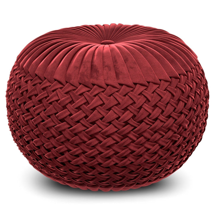 Grafton Round Pouf Velvet Upholstery Soft Grey 20in Decorative Accent Furniture Image 3