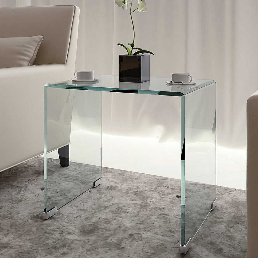 Hommoo Rounded Edges Tempered Glass End Side Table for Living Room Decor, Clear Image 1