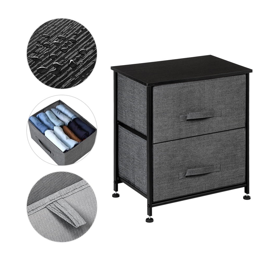 Hommoo 2 Drawers Double Layer Night Stand, Accent End Table Chest - Grey Image 1