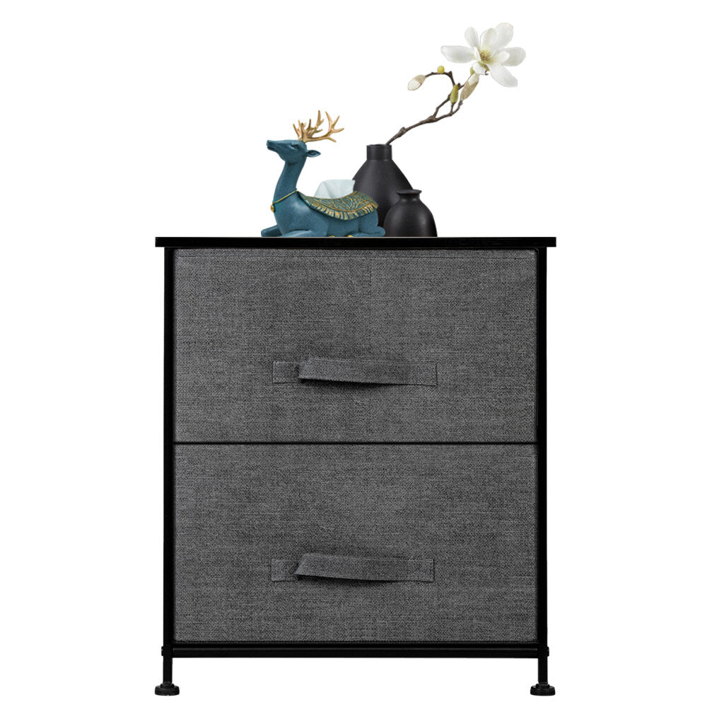 Hommoo 2 Drawers Double Layer Night Stand, Accent End Table Chest - Grey Image 4