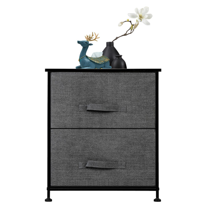 Hommoo 2 Drawers Double Layer Night Stand, Accent End Table Chest - Grey Image 4