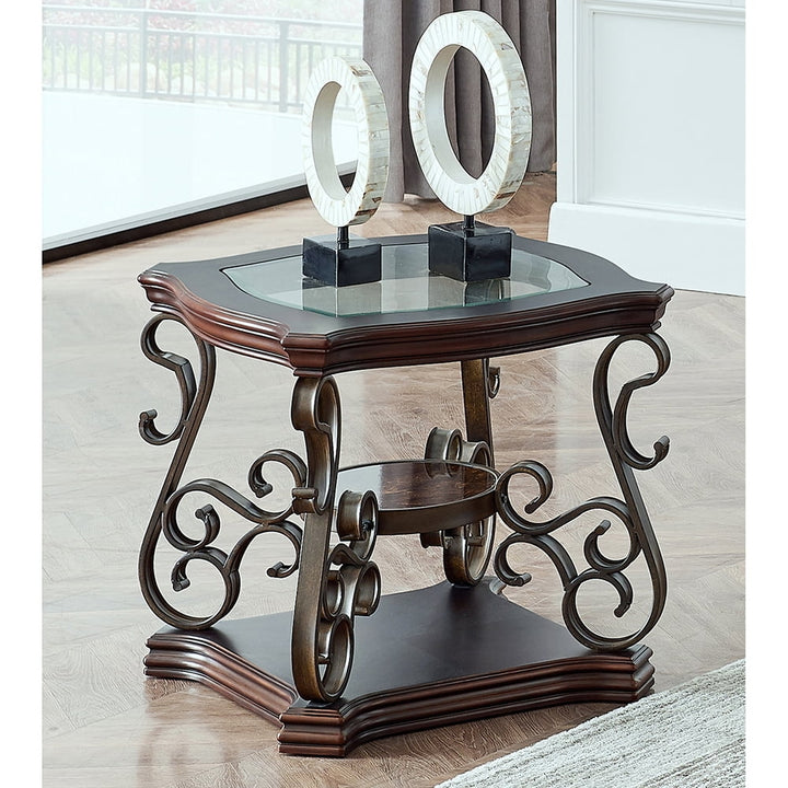 Hommoo Luxury End Table, Glass Top Sofa Side Tables - Dark Brown Image 1