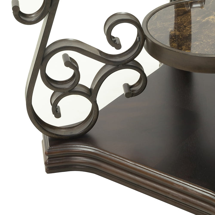 Hommoo Luxury End Table, Glass Top Sofa Side Tables - Dark Brown Image 6