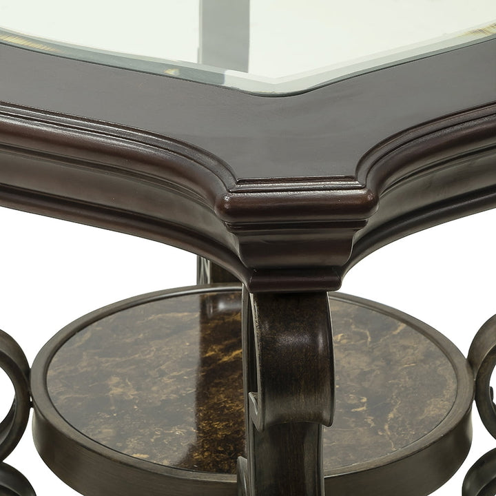 Hommoo Luxury End Table, Glass Top Sofa Side Tables - Dark Brown Image 7