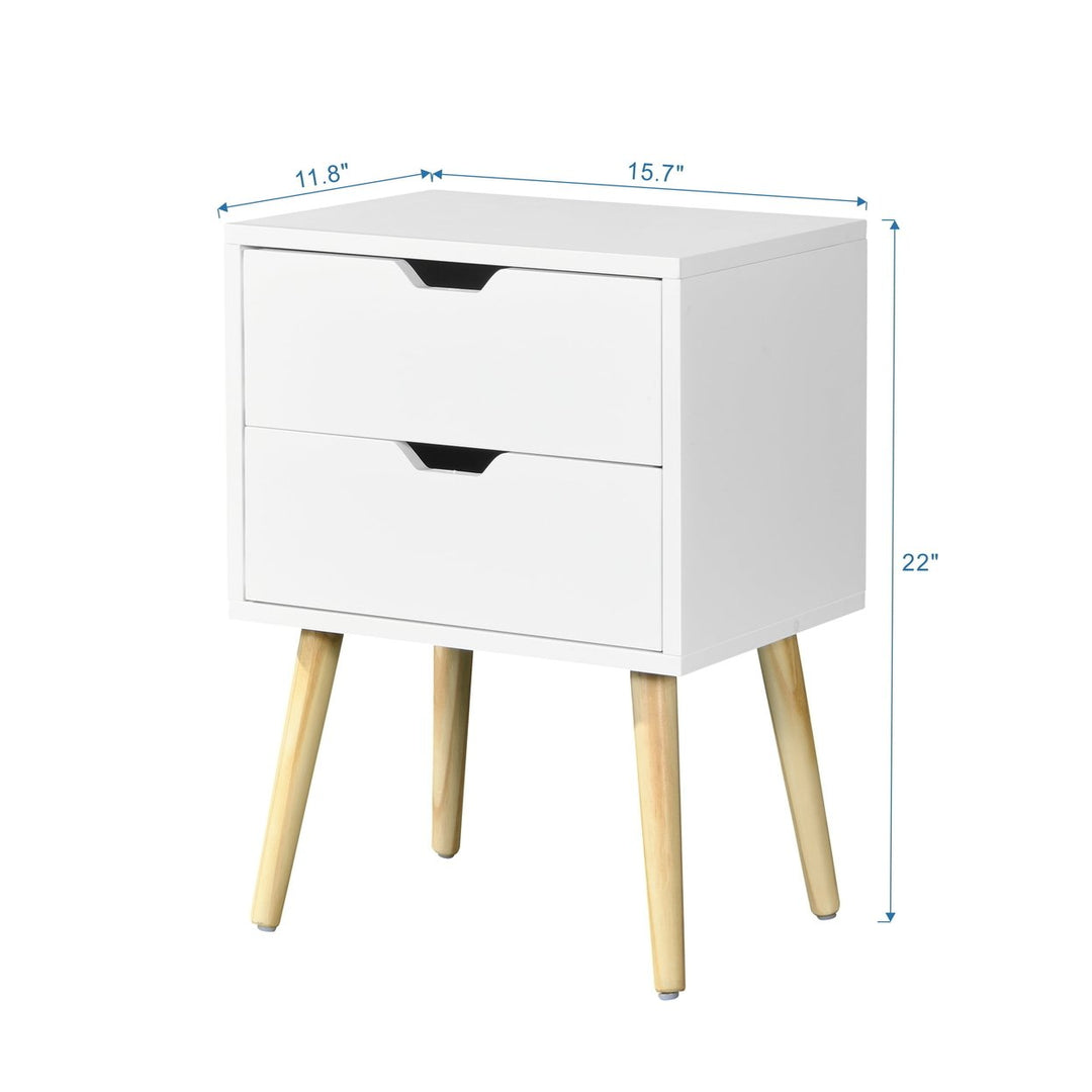 Hommoo Side Table with 2 Drawer and Rubber Wood Legs,Modern Storage Cabinet for Bedroom Living Room,White Image 1