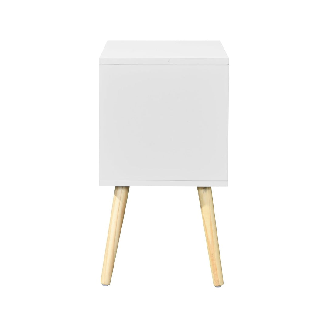 Hommoo Side Table with 2 Drawer and Rubber Wood Legs,Modern Storage Cabinet for Bedroom Living Room,White Image 3