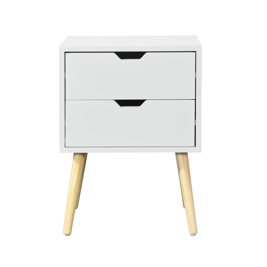 Hommoo Side Table with 2 Drawer and Rubber Wood Legs,Modern Storage Cabinet for Bedroom Living Room,White Image 4