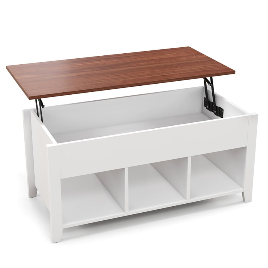 Hommoo Lift Top Coffee Table with Hidden Storage Compartment, Solid Wood Legs, Chipboard Top, Adjustable Height, White Image 1