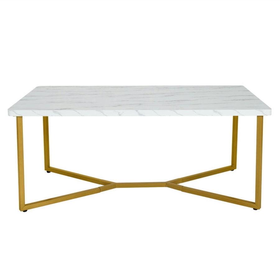 Hommoo White Faux Marble Coffee Table with Gold Finished Metal Frame, Modern Coffee Table for Living Room Office Image 1