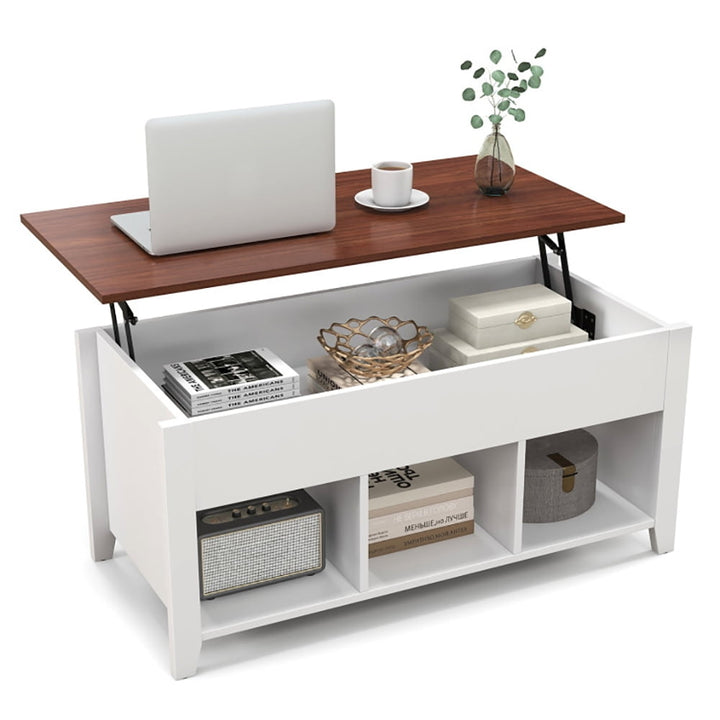 Hommoo Lift Top Coffee Table with Hidden Storage Compartment, Solid Wood Legs, Chipboard Top, Adjustable Height, White Image 2