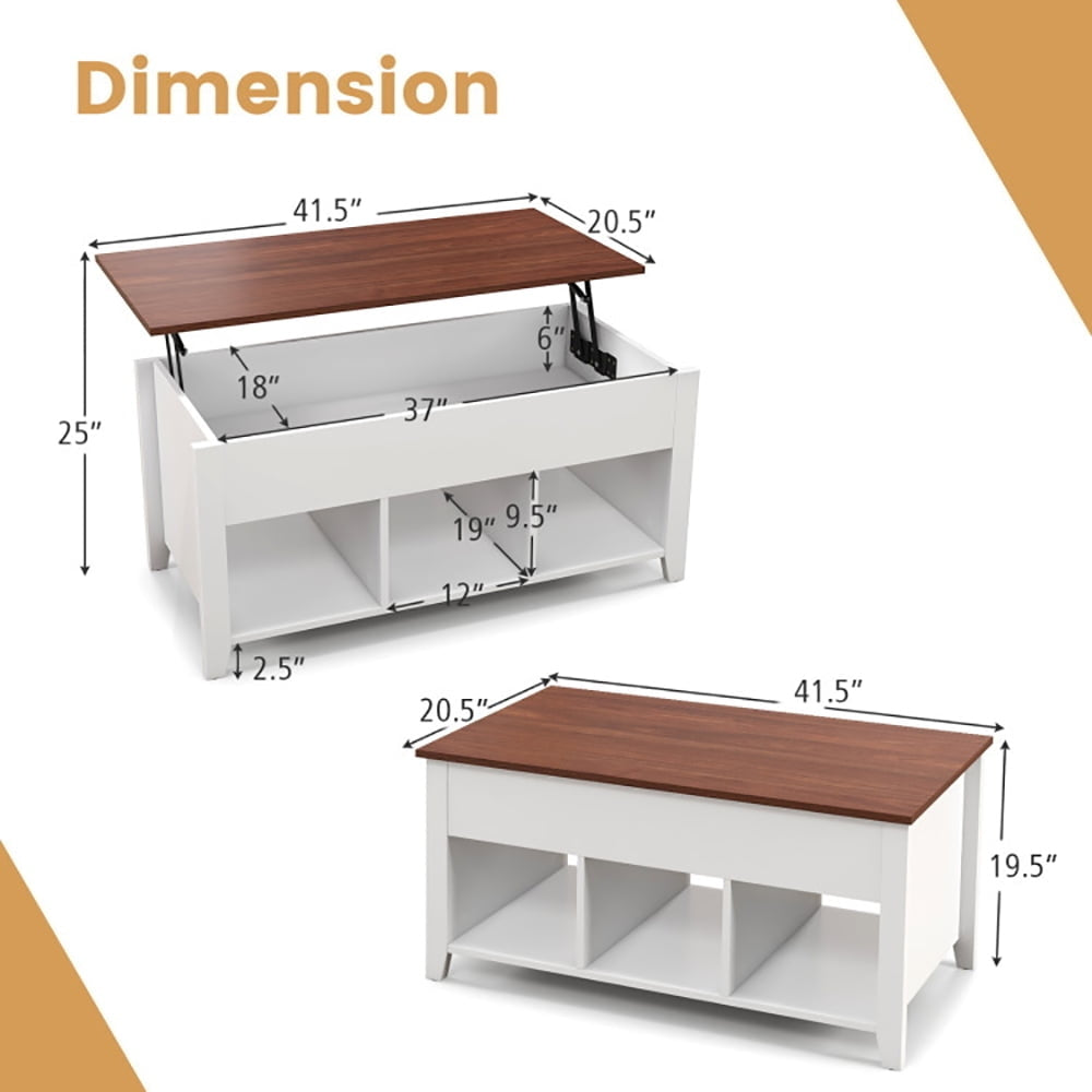 Hommoo Lift Top Coffee Table with Hidden Storage Compartment, Solid Wood Legs, Chipboard Top, Adjustable Height, White Image 3