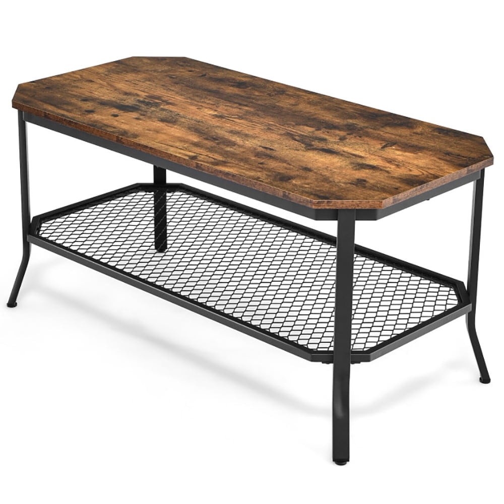 Hommoo Coffee Table, Modern Sofa Table Tea Table,2-Tier Industrial Coffee Table with Open Mesh Storage Shelf for Living Image 1