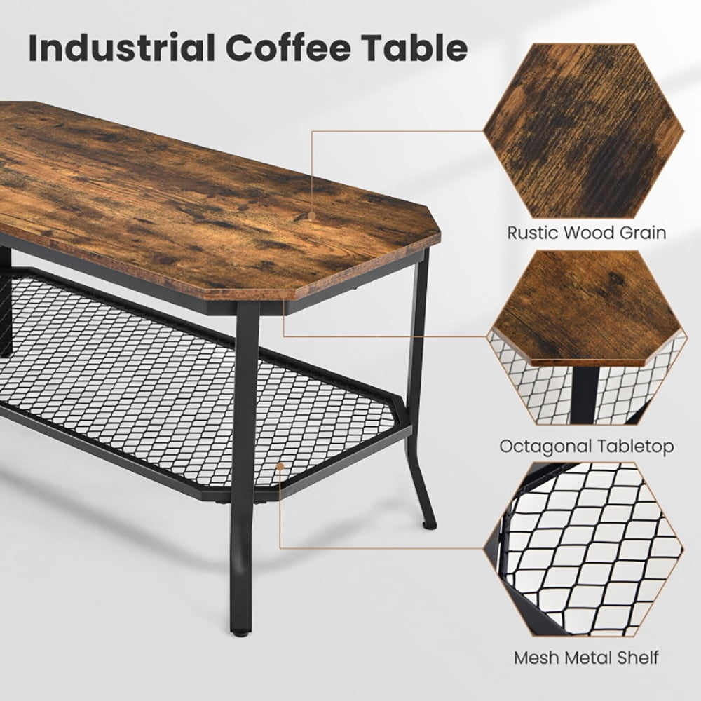 Hommoo Coffee Table, Modern Sofa Table Tea Table,2-Tier Industrial Coffee Table with Open Mesh Storage Shelf for Living Image 2