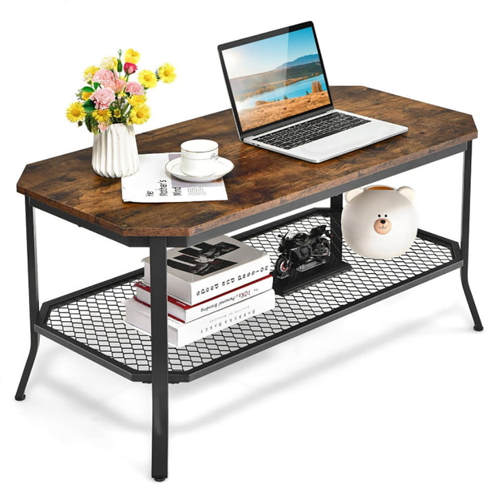 Hommoo Coffee Table, Modern Sofa Table Tea Table,2-Tier Industrial Coffee Table with Open Mesh Storage Shelf for Living Image 7