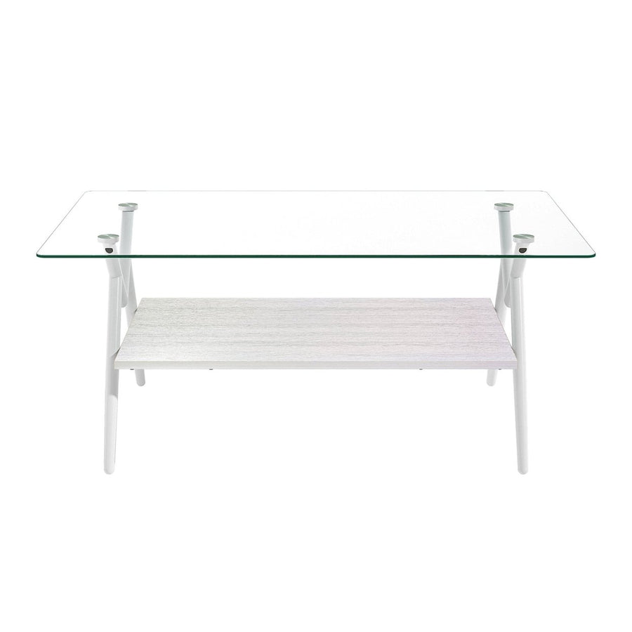 Hommoo Rectangle Coffee Table with Tempered Glass top and White Metal Legs, Modern Table for Living Room, Transparent Image 1